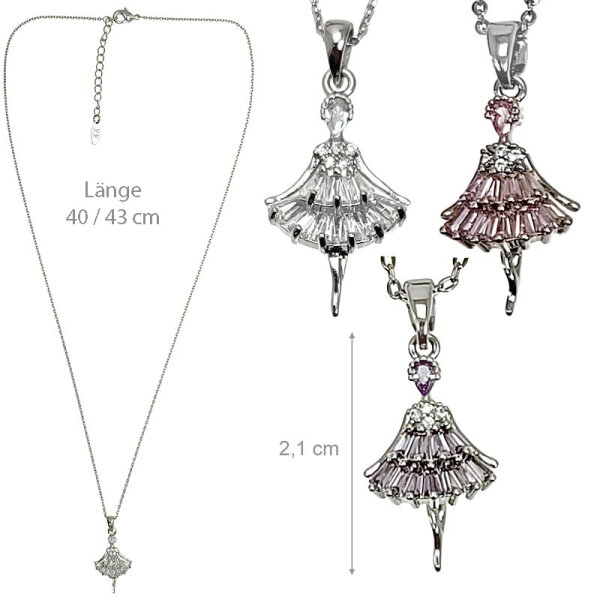 DV-Kette mit Anhänger „Tänzerin mit Romantiktutu“, Edelstahl mit Strass